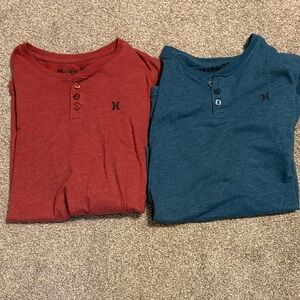 Hurley Long Sleeve Henley Shirts in Red and Teal Blue